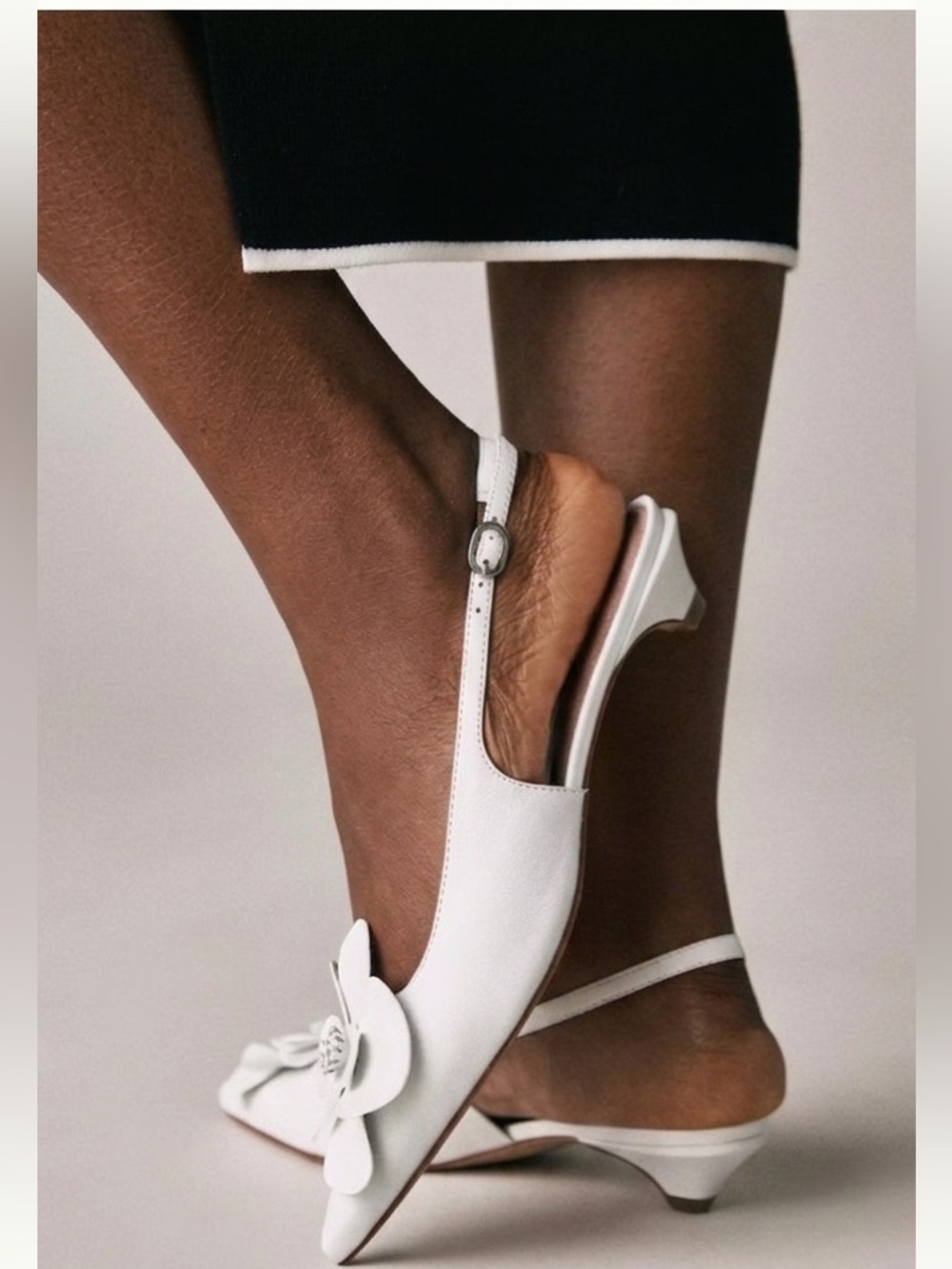 Anthropologie Maeve Floral White Leather Slingback Heels 41 US 10.5